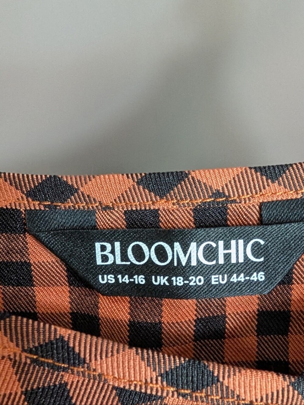BloomChic Brown and Black Gingham Smocked Midi Dress - Picture 5 of 5